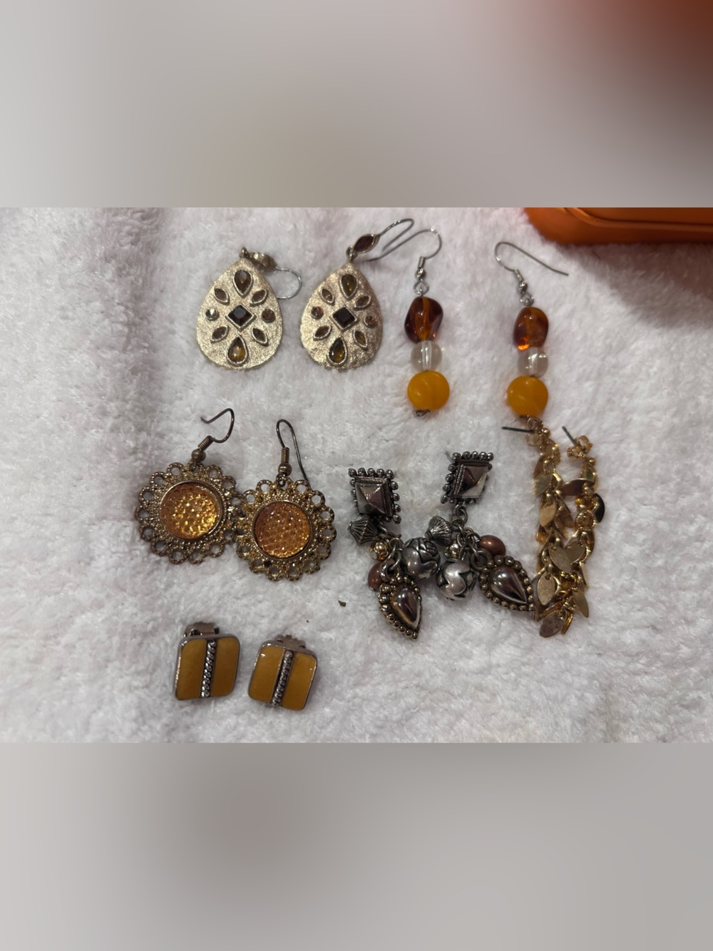 Lot of Amber Yellow Gold Toned Earrings 6 Pairs